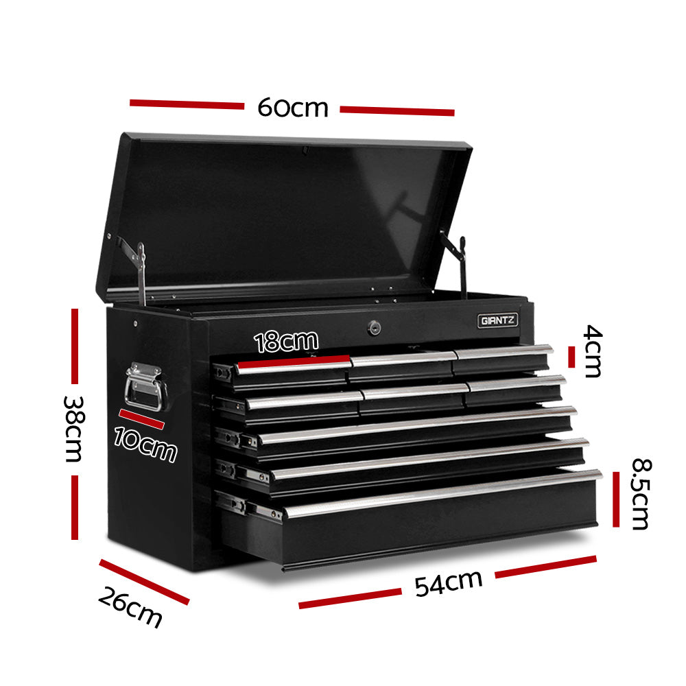 9 drawer steel tool chest cabinet in black view 2