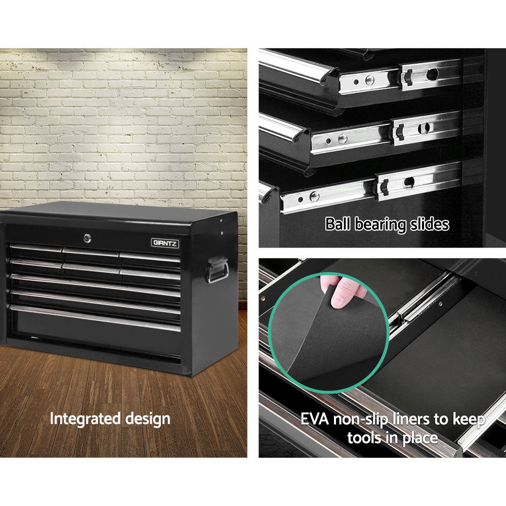 9 drawer steel tool chest cabinet in black view 3
