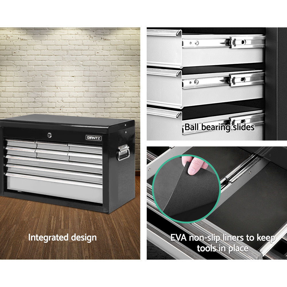 9 drawer steel tool chest cabinet in black and grey view 3