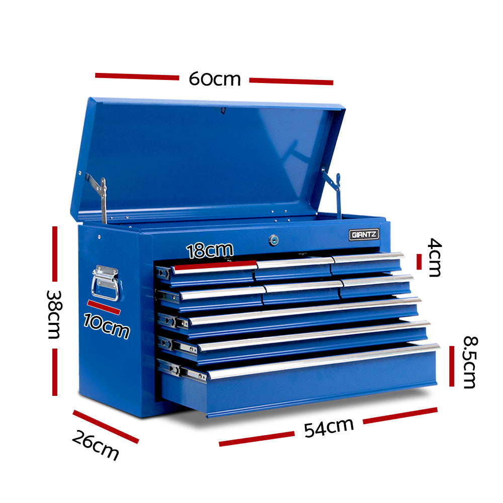 9 drawer steel tool chest cabinet in blue view 2