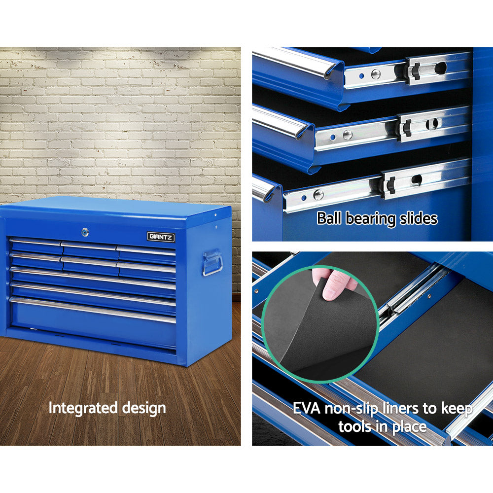 9 drawer steel tool chest cabinet in blue view 3