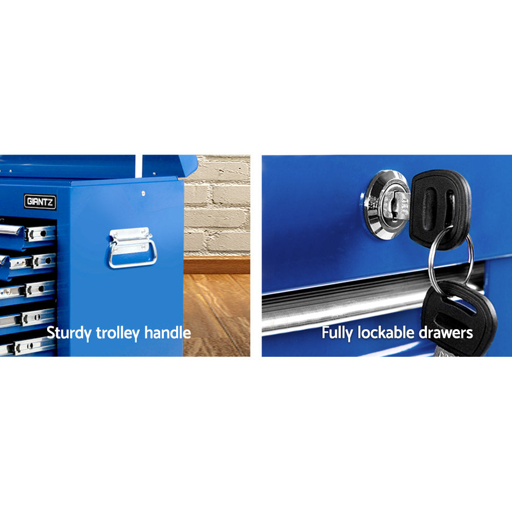 9 drawer steel tool chest cabinet in blue view 5