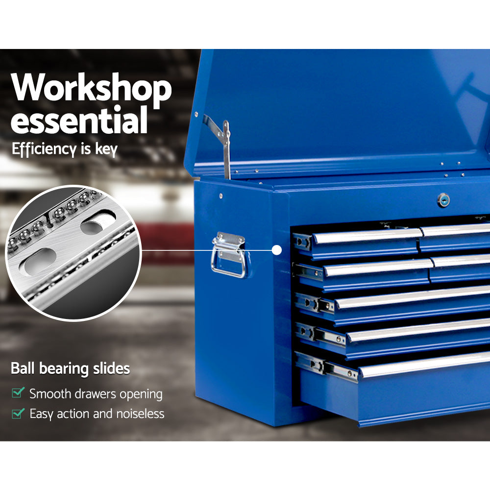 9 drawer steel tool chest cabinet in blue view 6