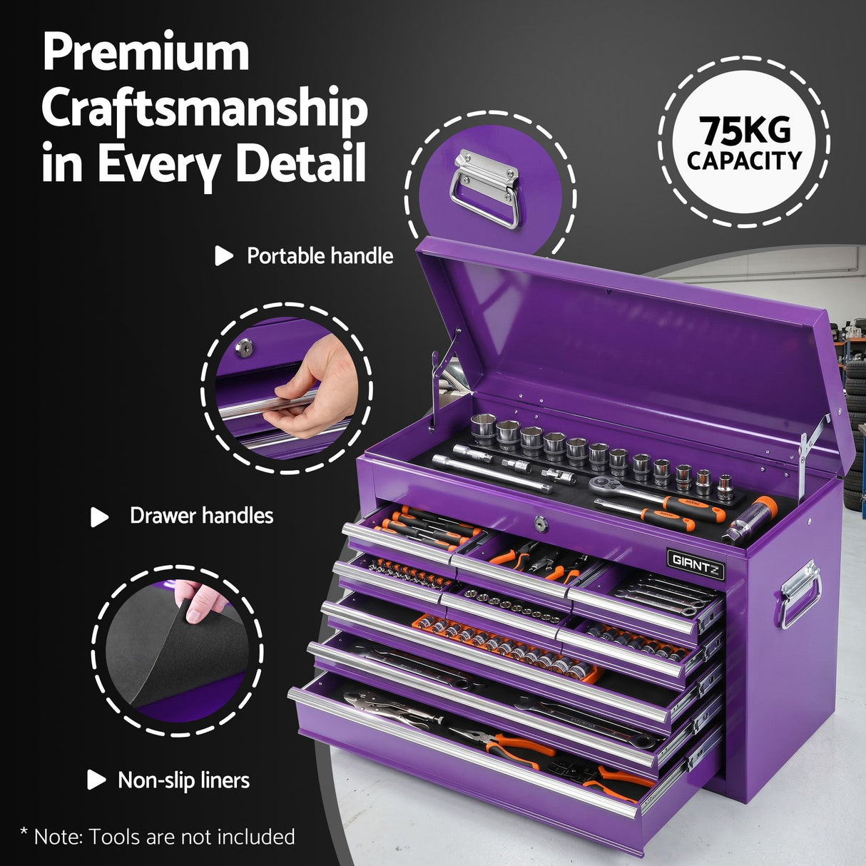 9 Drawer Tool Chest Cabinet Purple