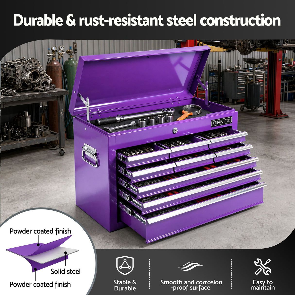 9 Drawer Tool Chest Cabinet Purple
