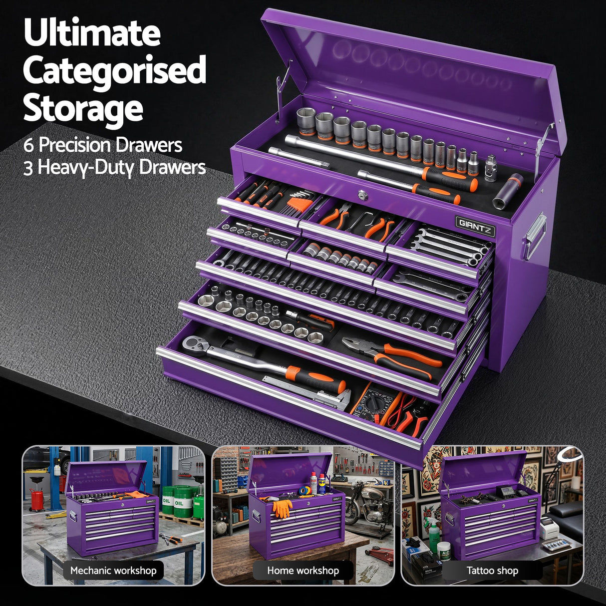 9 Drawer Tool Chest Cabinet Purple