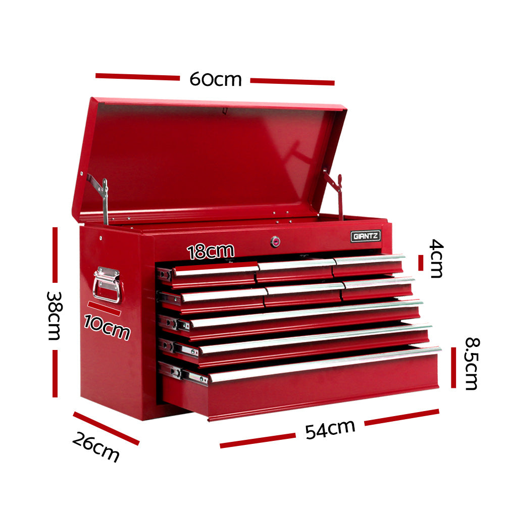 9 drawer steel tool chest cabinet in red view 2