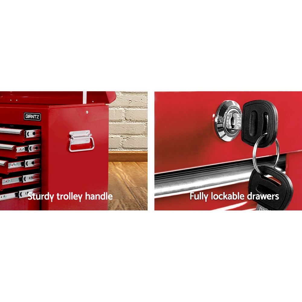 9 drawer steel tool chest cabinet in red view 5
