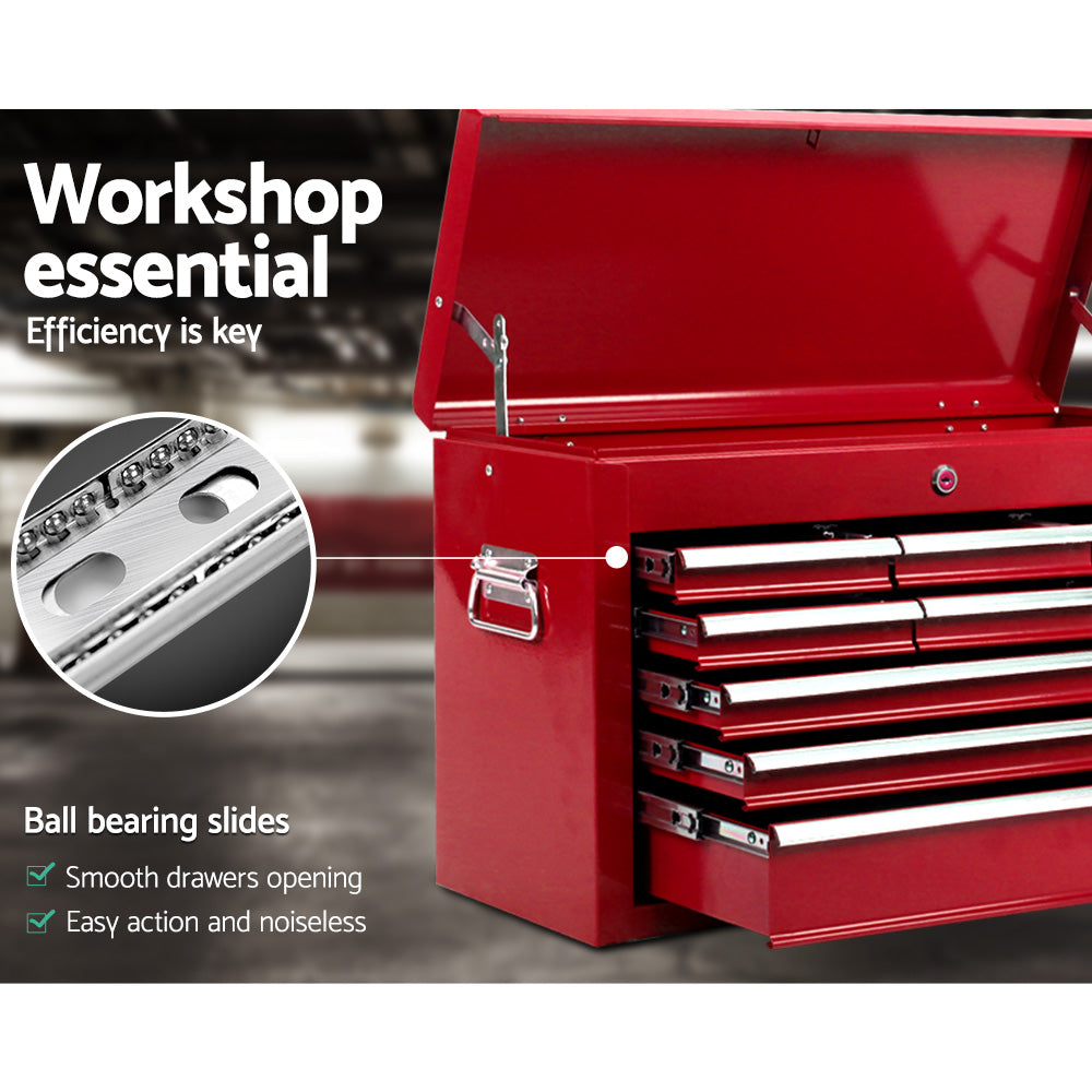 9 drawer steel tool chest cabinet in red view 6