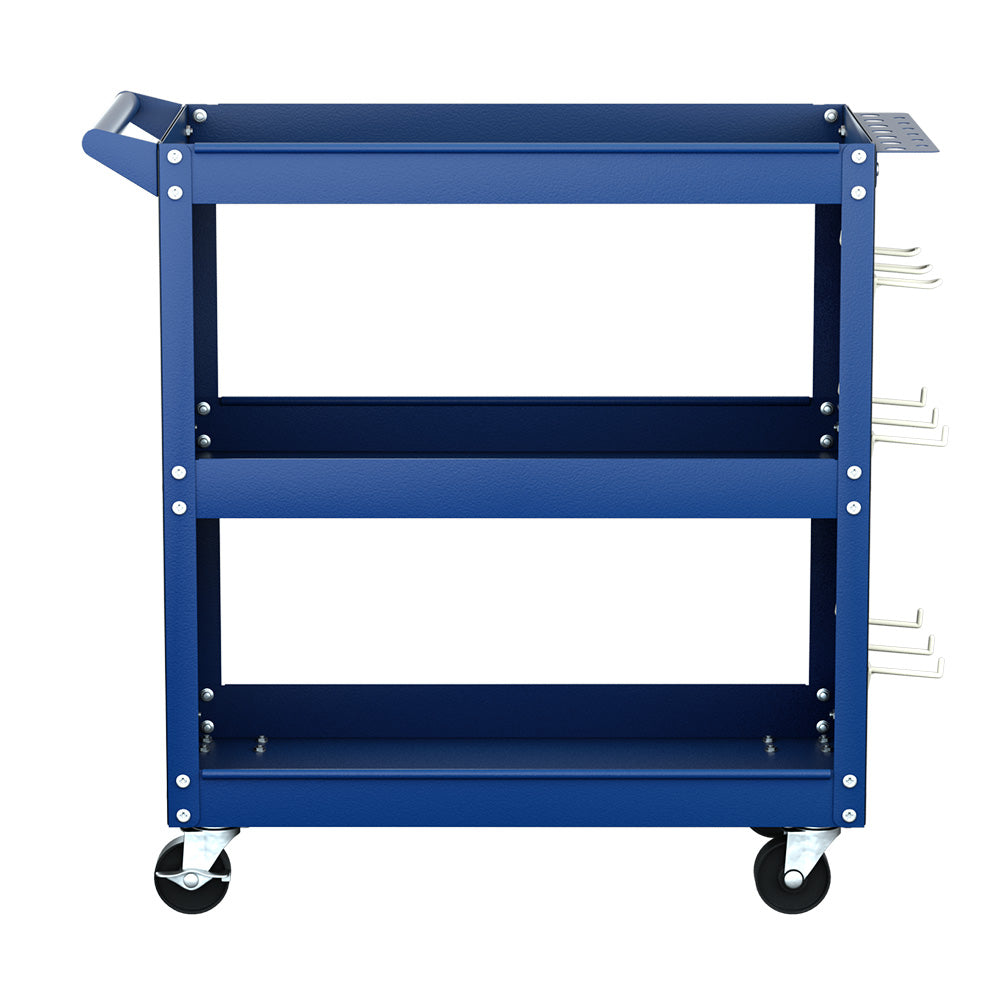 3 tier tool cart trolley with pegboard blue
