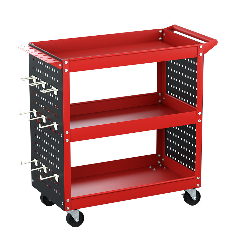 3 tier tool cart trolley with pegboard red
