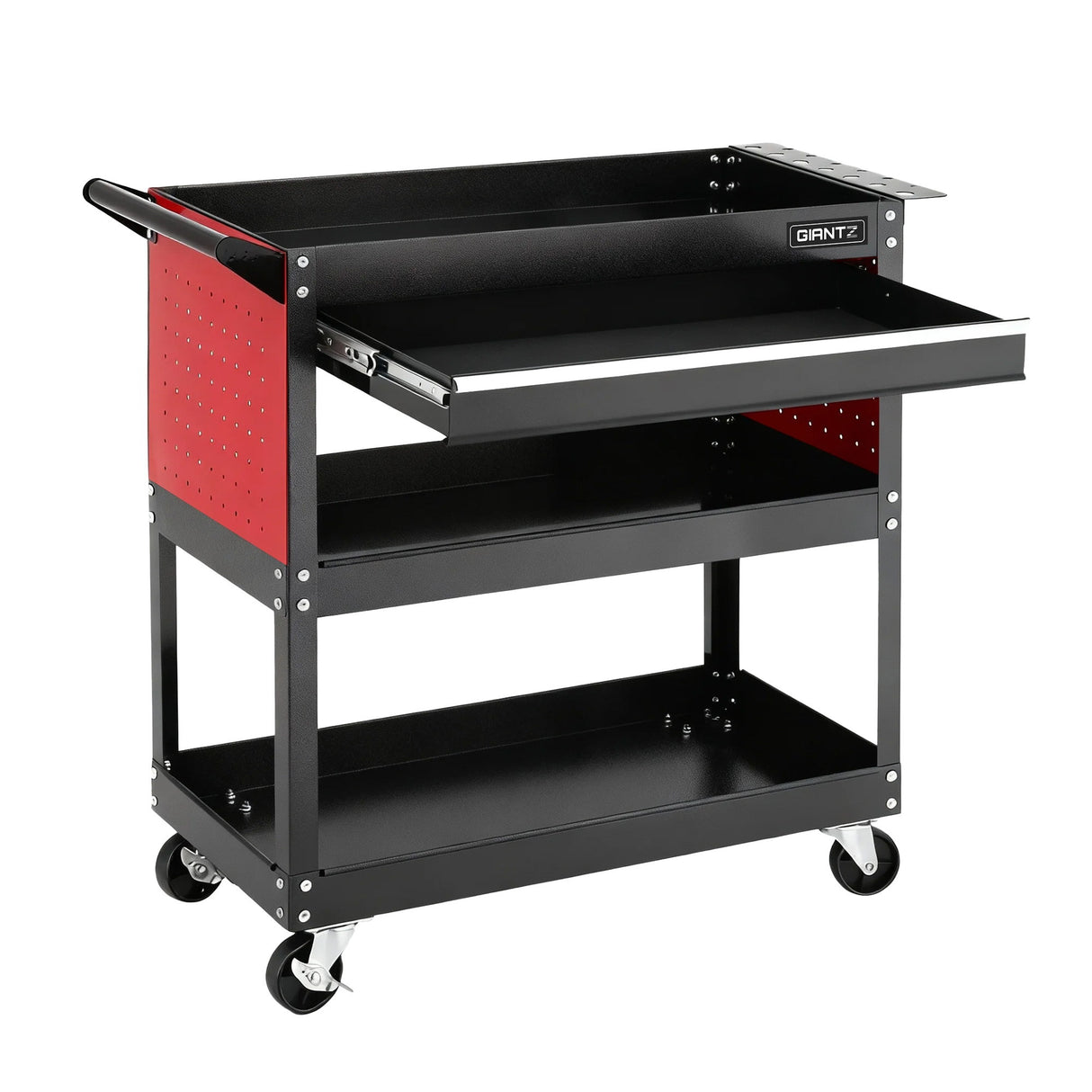 Steel Tool Trolley Cart with Drawer and Pegboard front view