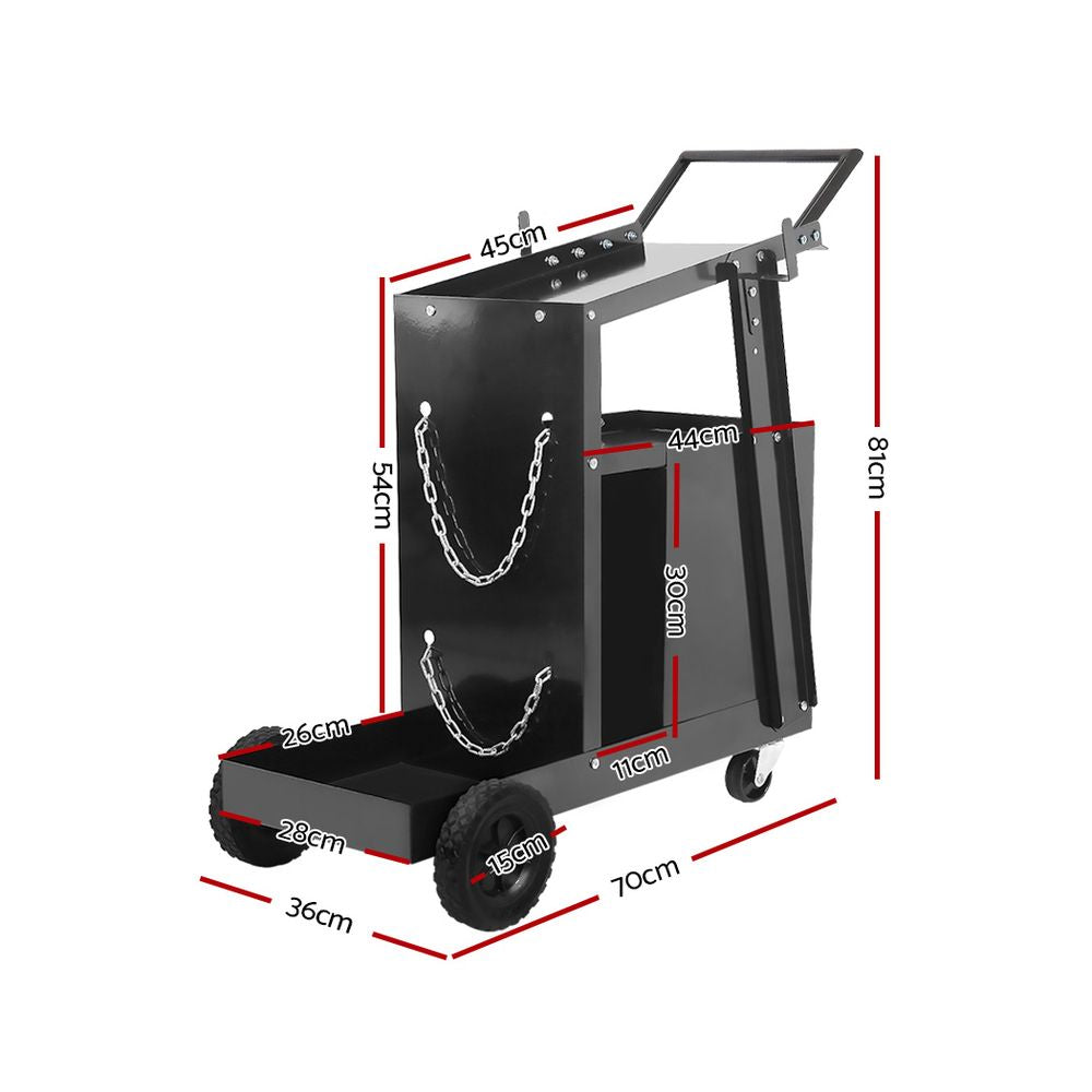 4 drawer welding trolley cart in black view 2