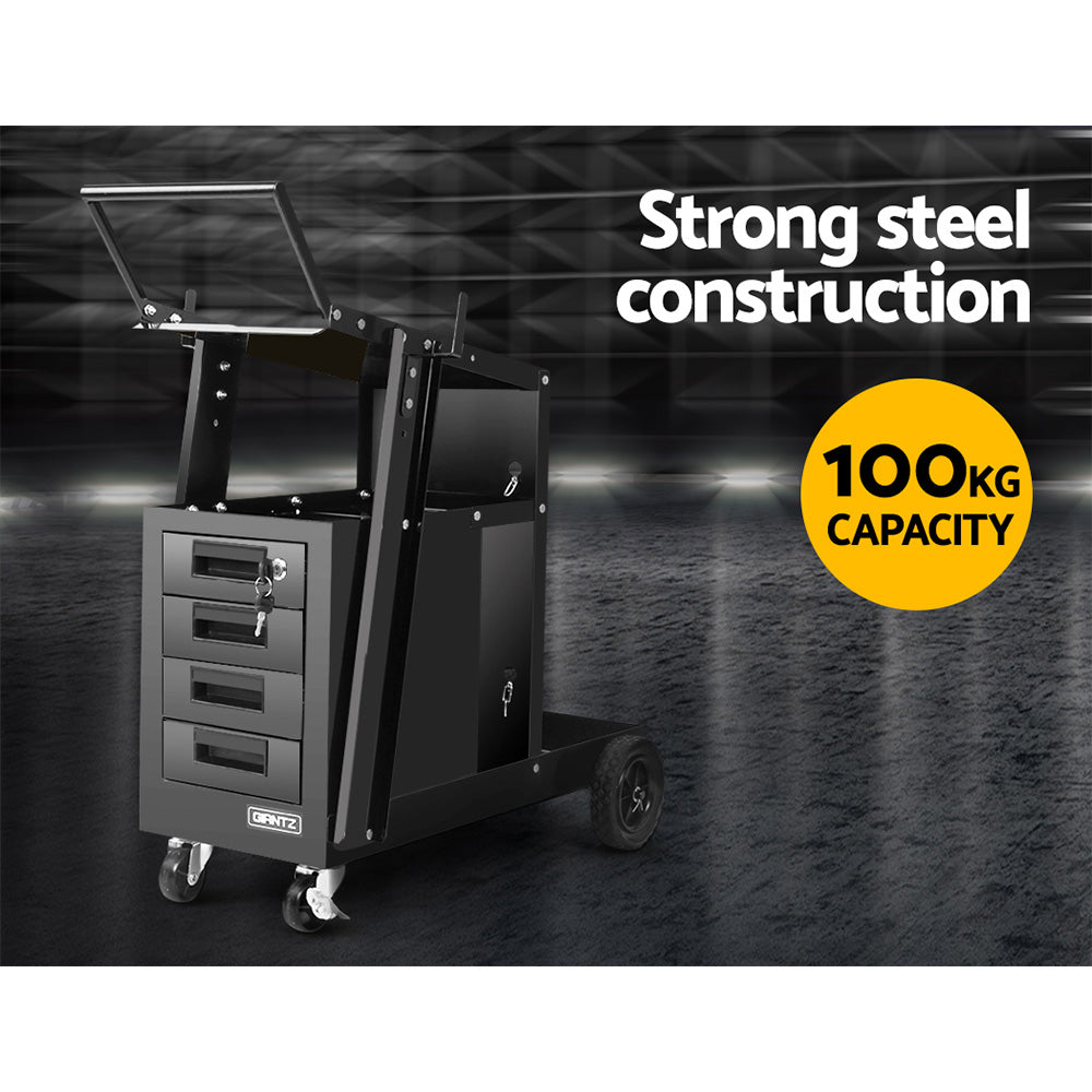 4 drawer welding trolley cart in black view 3