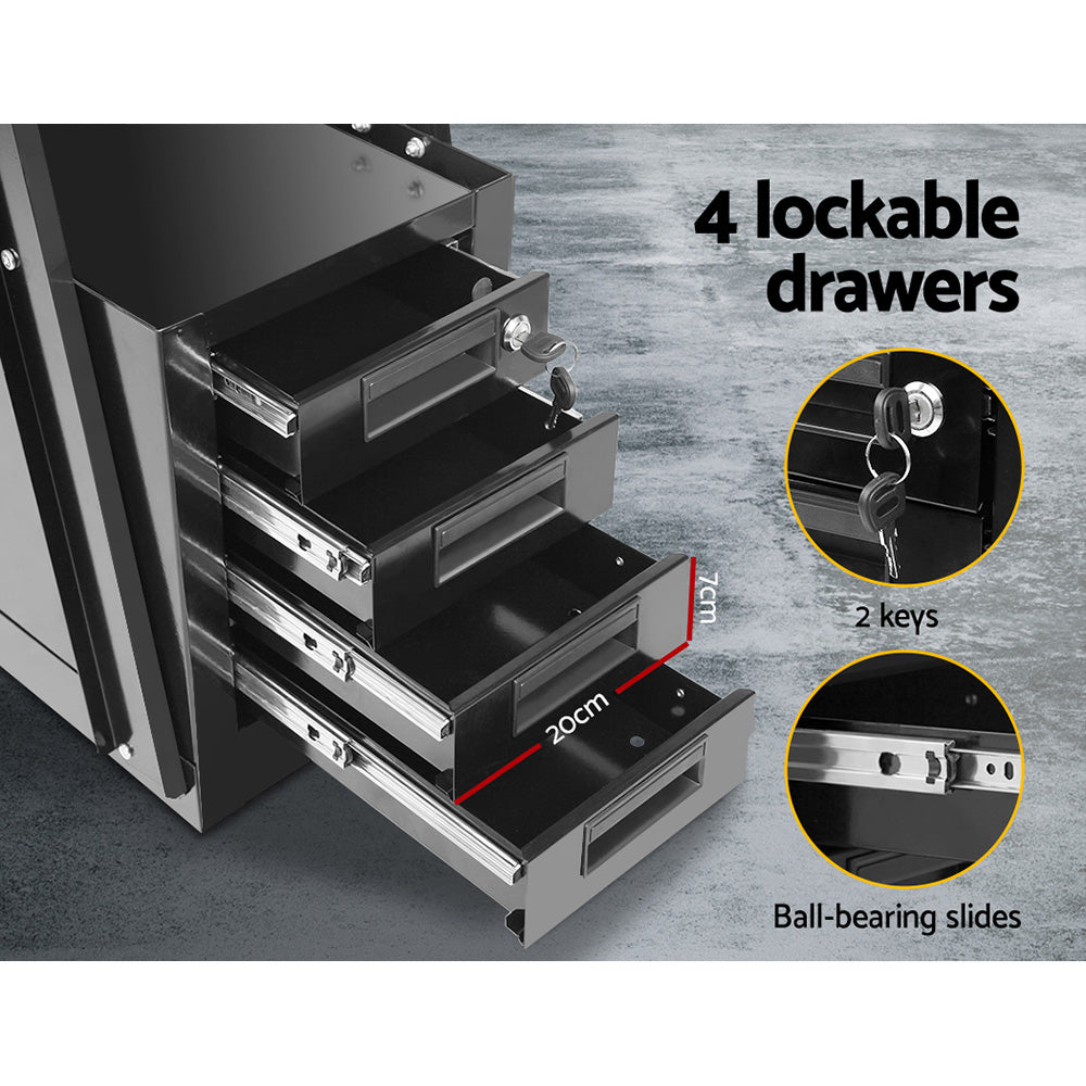 4 drawer welding trolley cart in black view 6