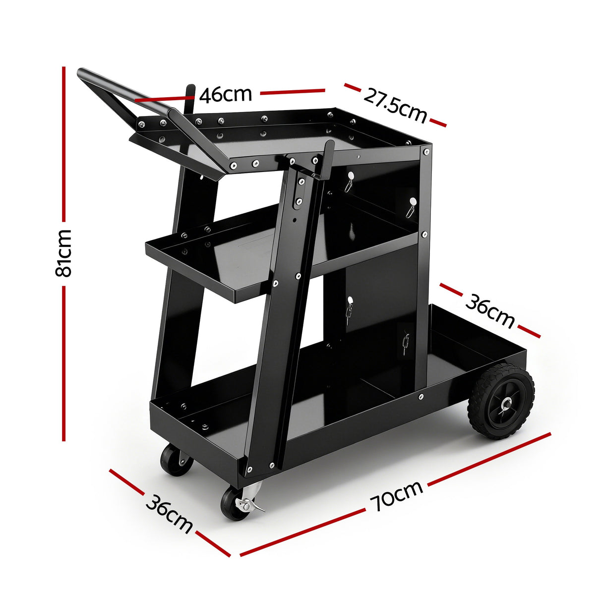 Steel welding trolley cart for MIG TIG and plasma welders black
