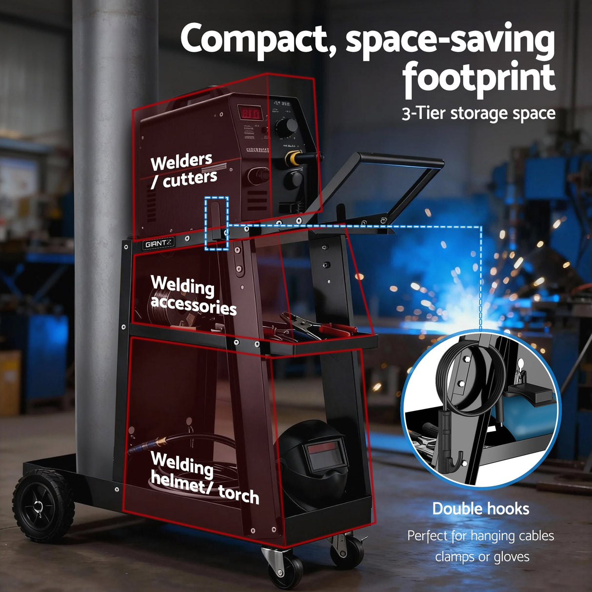 Steel welding trolley cart for MIG TIG and plasma welders black