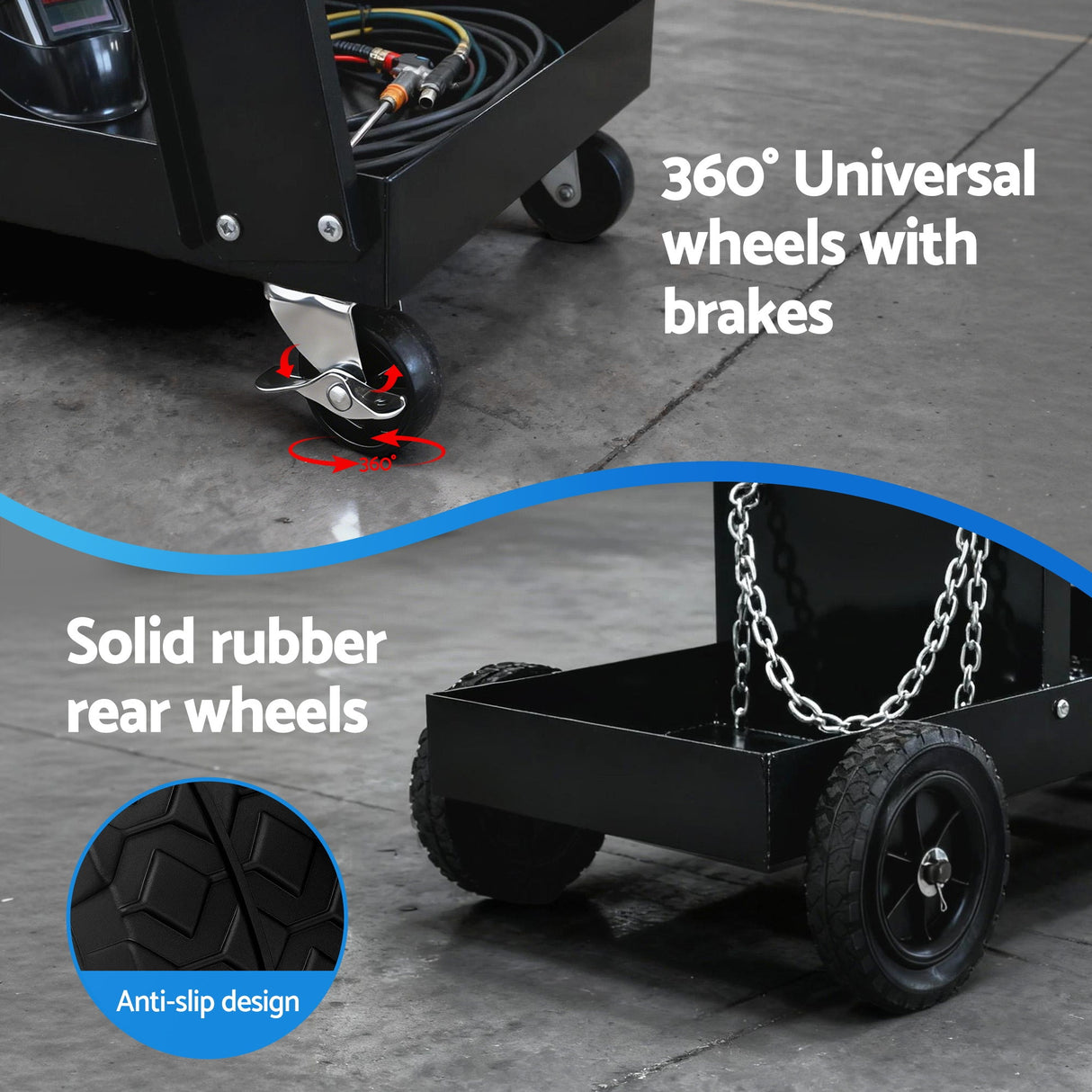 Steel welding trolley cart for MIG TIG and plasma welders black