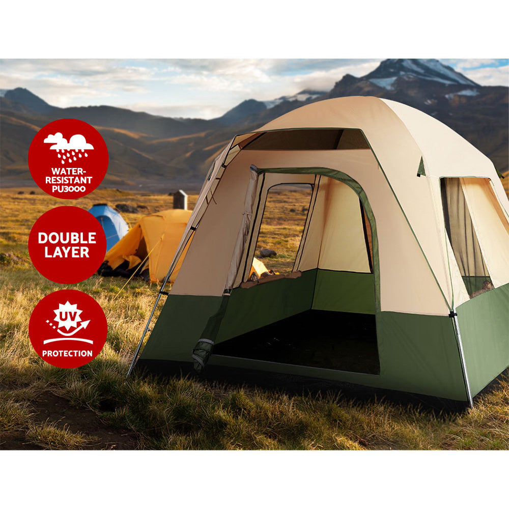 Weisshorn Family Camping Tent, 12-Person, 3 Rooms, Green