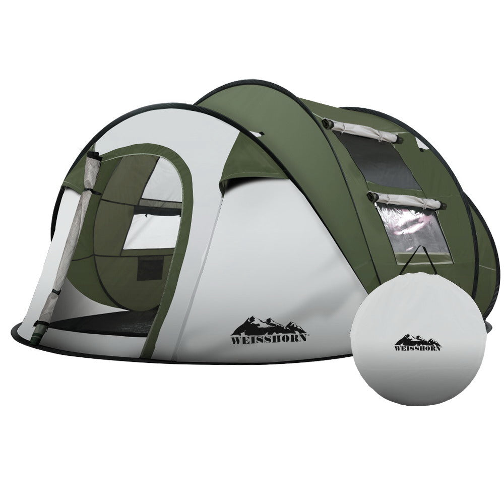 Weisshorn Family Camping Tent, 4-Person, Hiking Beach Tent, Green