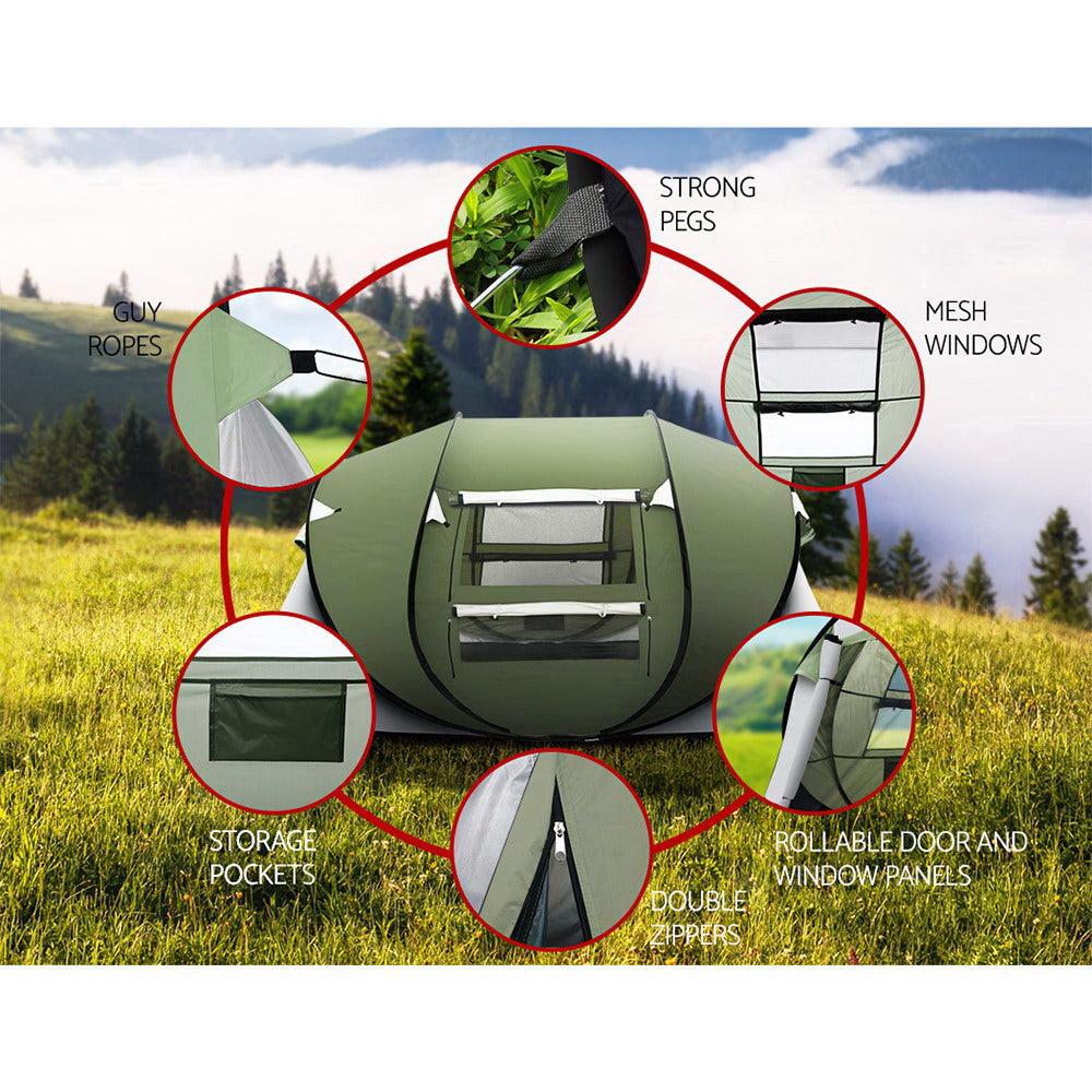 Weisshorn Family Camping Tent, 4-Person, Hiking Beach Tent, Green