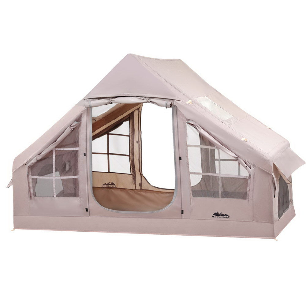 Villarrica brown inflatable beach tent set up on the sand