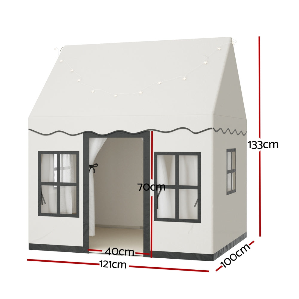 Keezi Kids Play Tent with String Lights, Floor Mat and Side Pocket, Playhouse Castle