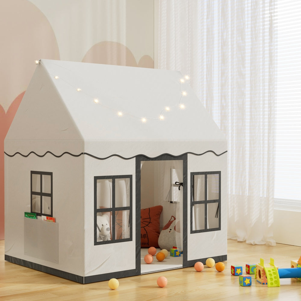 Keezi Kids Play Tent with String Lights, Floor Mat and Side Pocket, Playhouse Castle