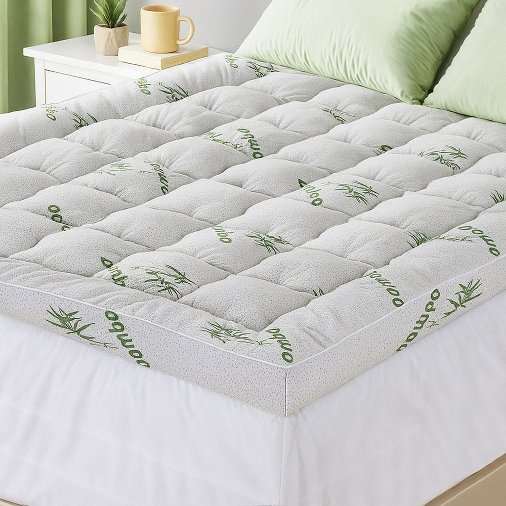 Giselle 11cm Pillowtop Bamboo Mattress Topper — 3D Wave-Check Quilted — Allure Home Collections