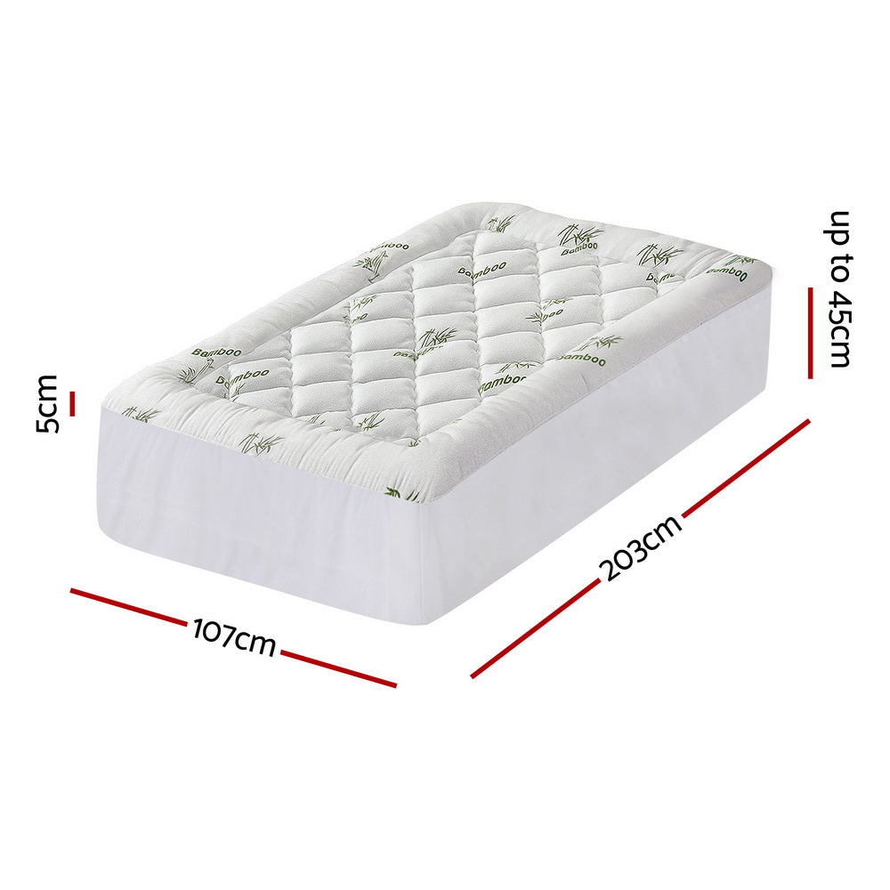 Giselle Bedding 5cm Bamboo Pillowtop Mattress Topper — King Single, 1000GSM — Allure Home Collections