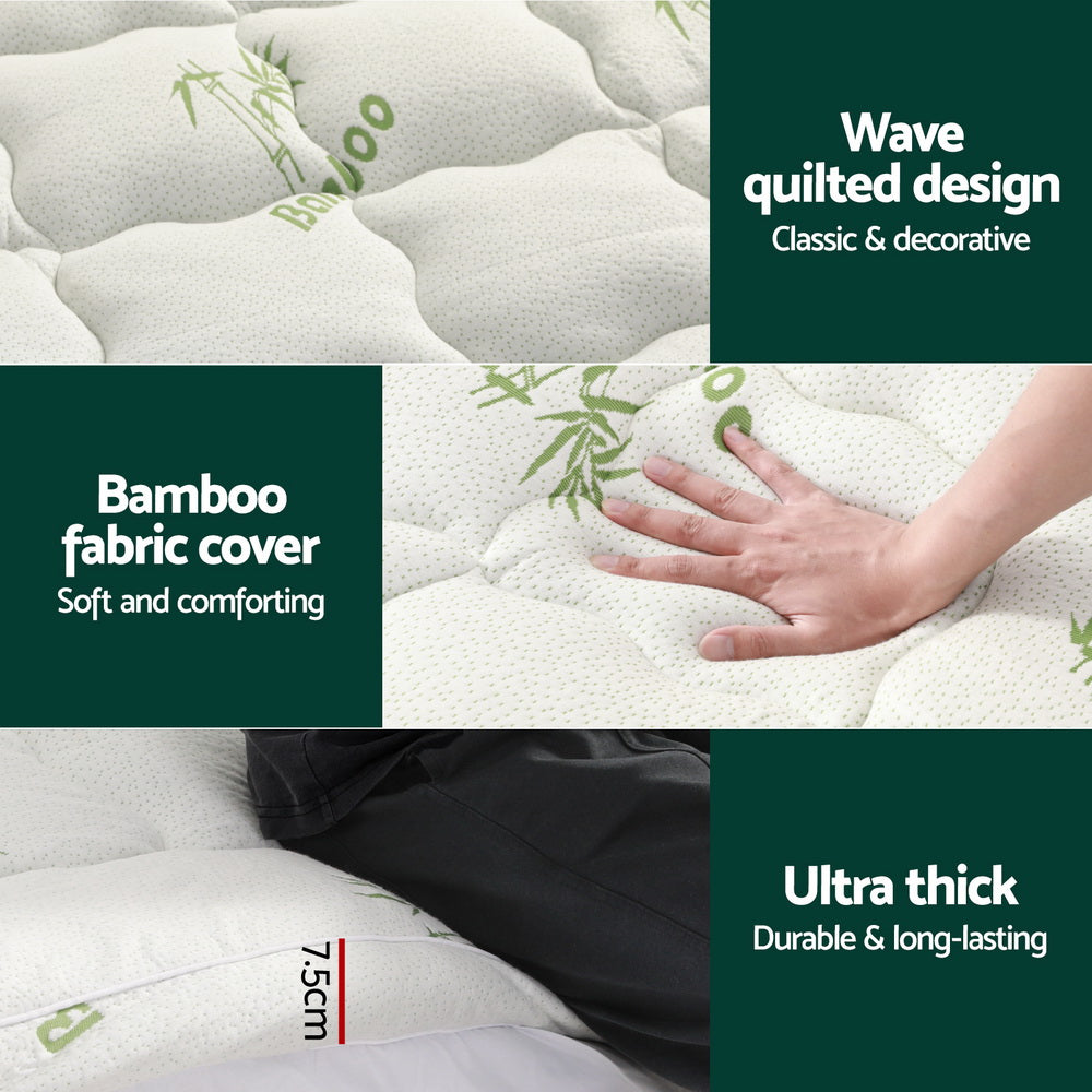 Giselle Bedding 7.5cm Bamboo Pillowtop Mattress Topper — 3D Wave Quilted, Anti-Allergy — Allure Home Collections