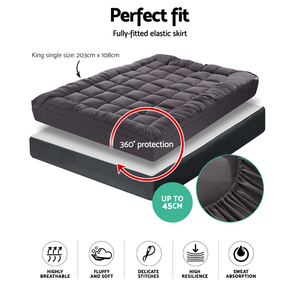 Giselle Bedding 1000GSM Bamboo Charcoal Pillowtop Topper — King Single — Allure Home Collections