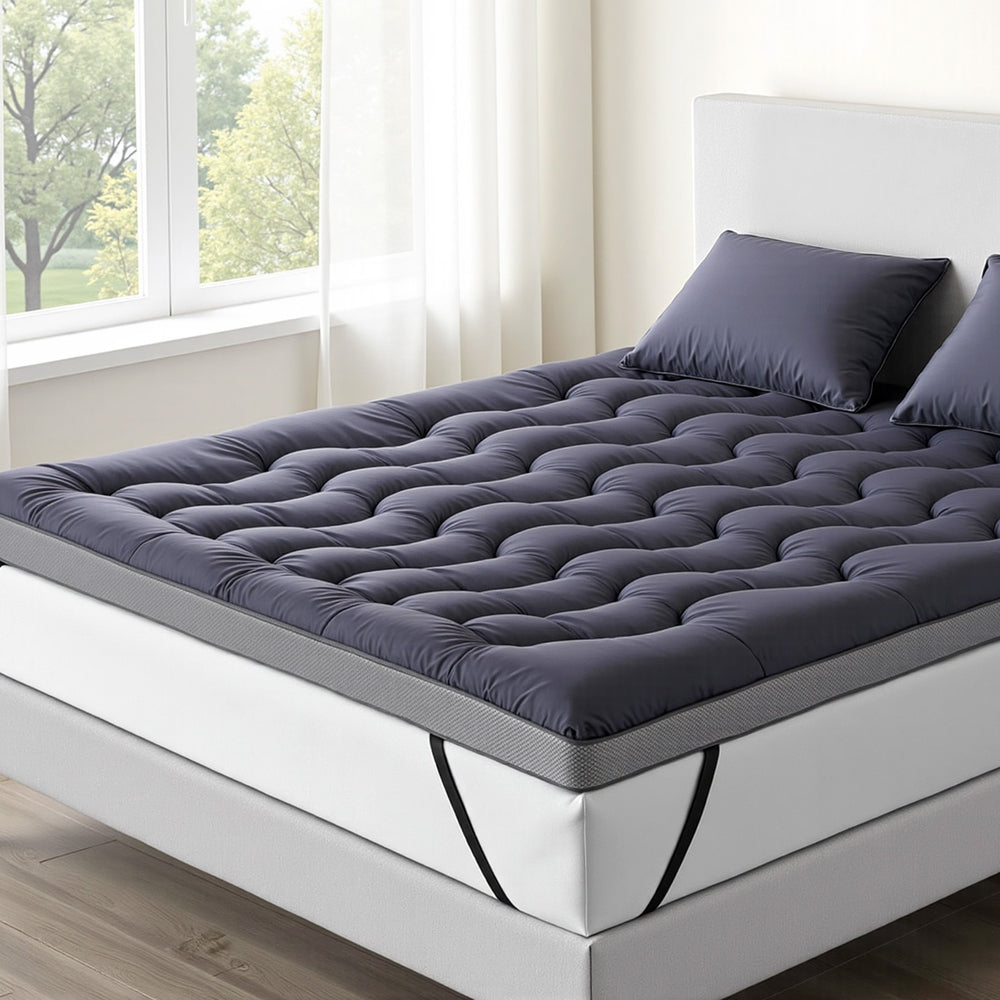 Giselle Bedding 5cm Bamboo Charcoal Pillowtop Topper — King, 3D Wave Quilted — Allure Home Collections