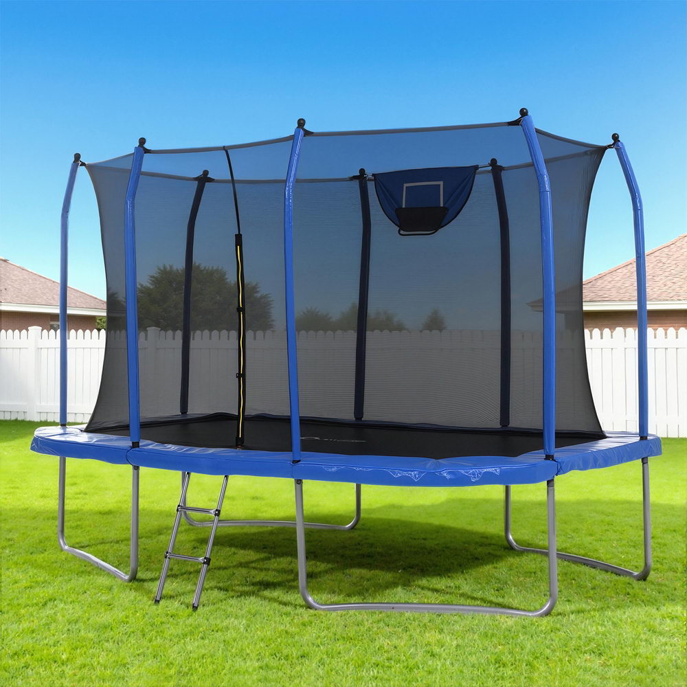 Kinka Rectangle Trampoline with Basketball Set, 12ft