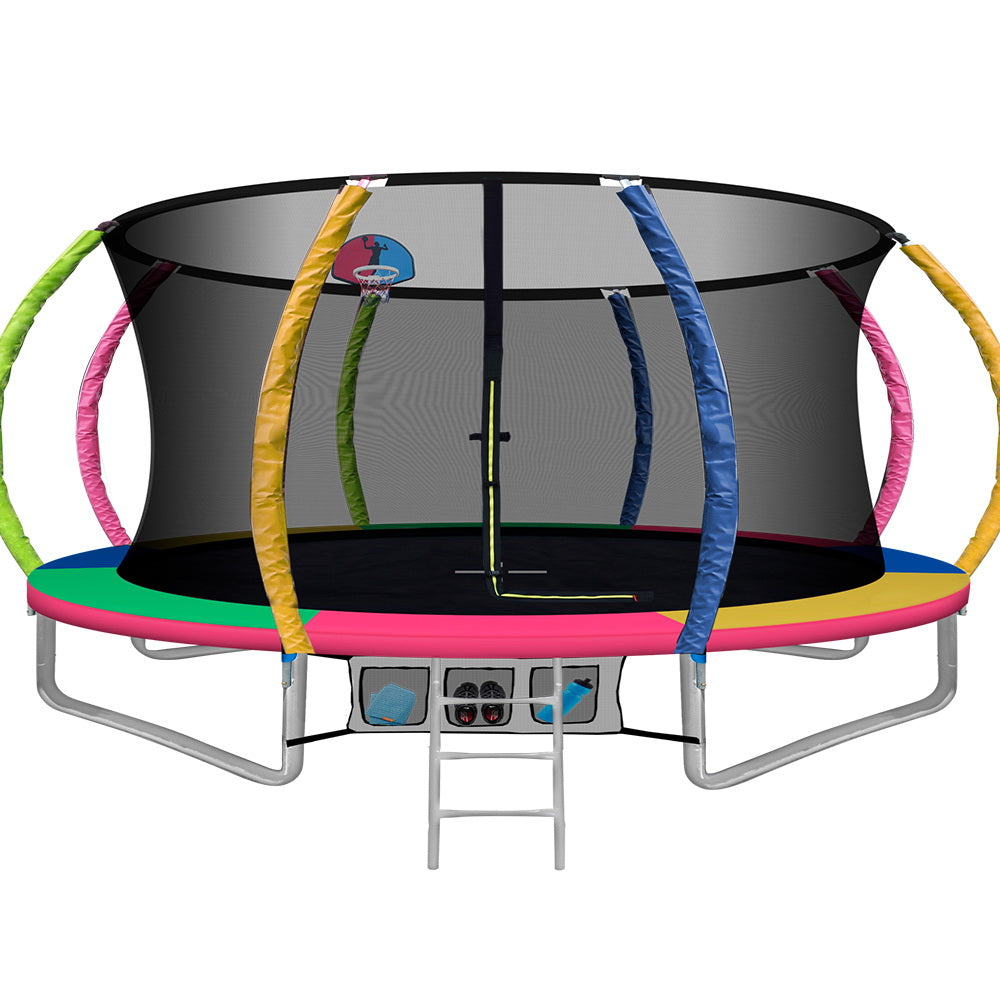 Woodbury Round Trampoline with Basketball Hoop, Enclosure and Ladder, 14ft