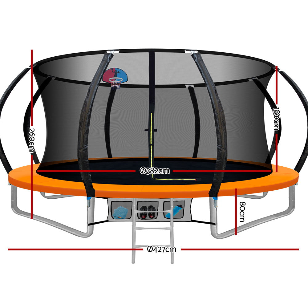 Woodbury Round Trampoline with Basketball Hoop, Enclosure and Ladder, 14ft