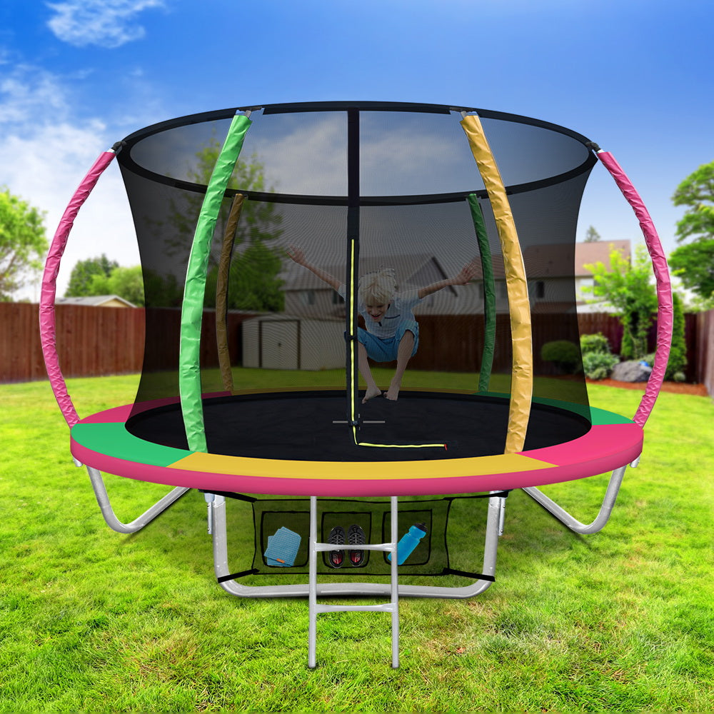 Round 8ft trampoline with full safety enclosure net and ladder