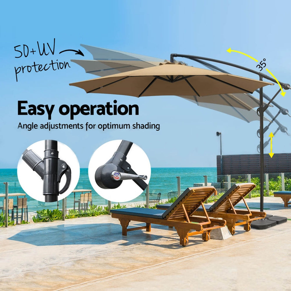 Instahut 3m Cantilever Outdoor Umbrella with Portable Base — UV50 Plus, Multiple Colours — Allure Home Collections