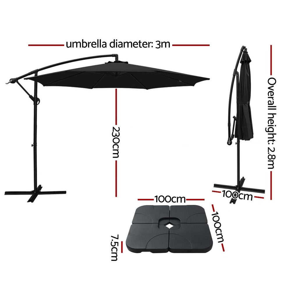 Instahut 3m Cantilever Outdoor Umbrella with Portable Base — UV50 Plus, Multiple Colours — Allure Home Collections