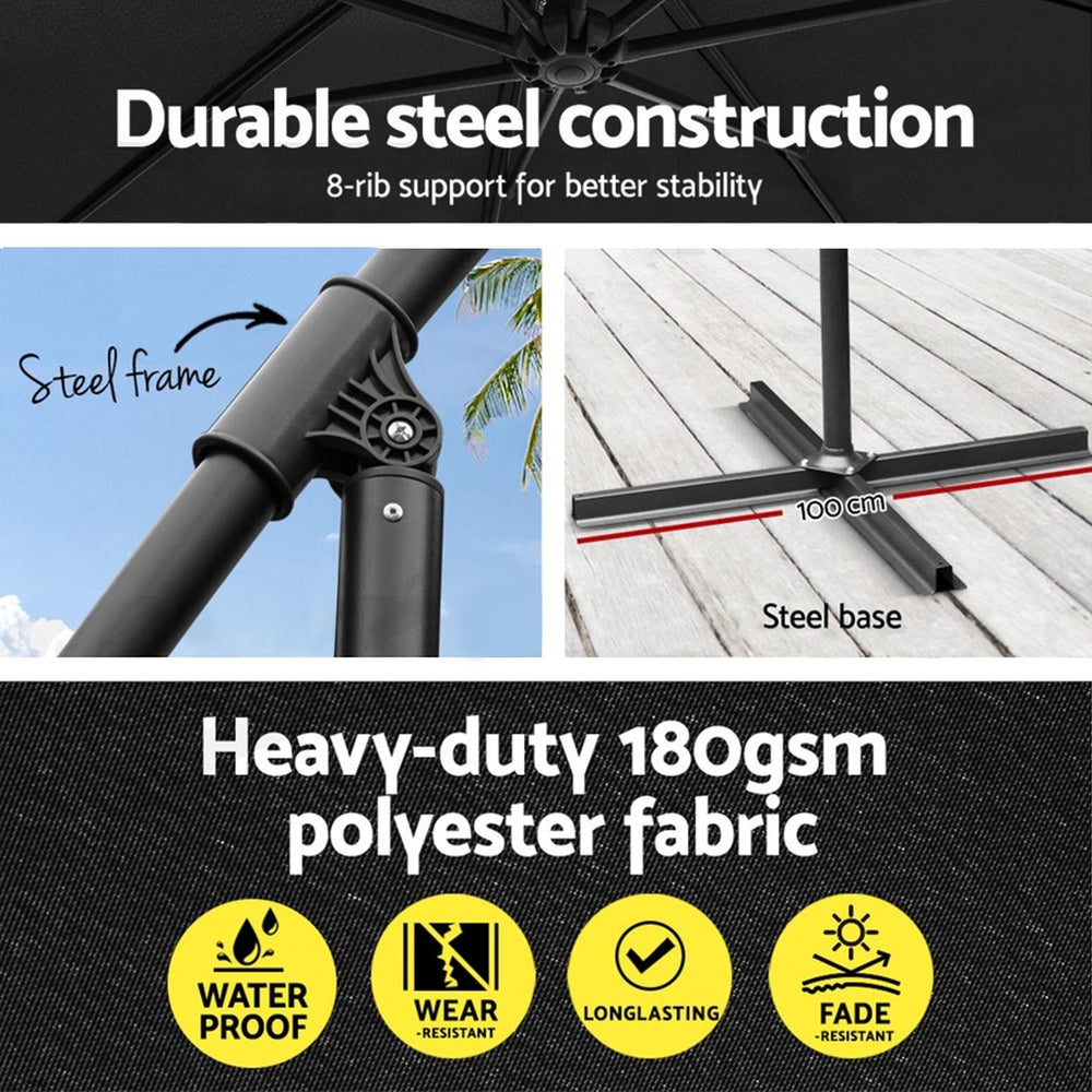 Instahut 3m Cantilever Outdoor Umbrella with Portable Base — UV50 Plus, Multiple Colours — Allure Home Collections
