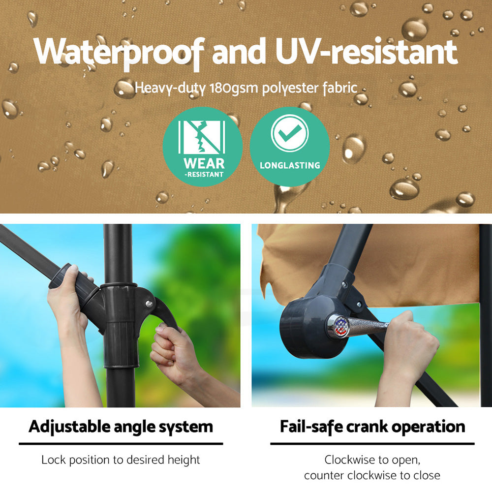 Instahut Cantilever Outdoor Umbrella — UPF 50 Plus, Black, Beige or Grey — Allure Home Collections