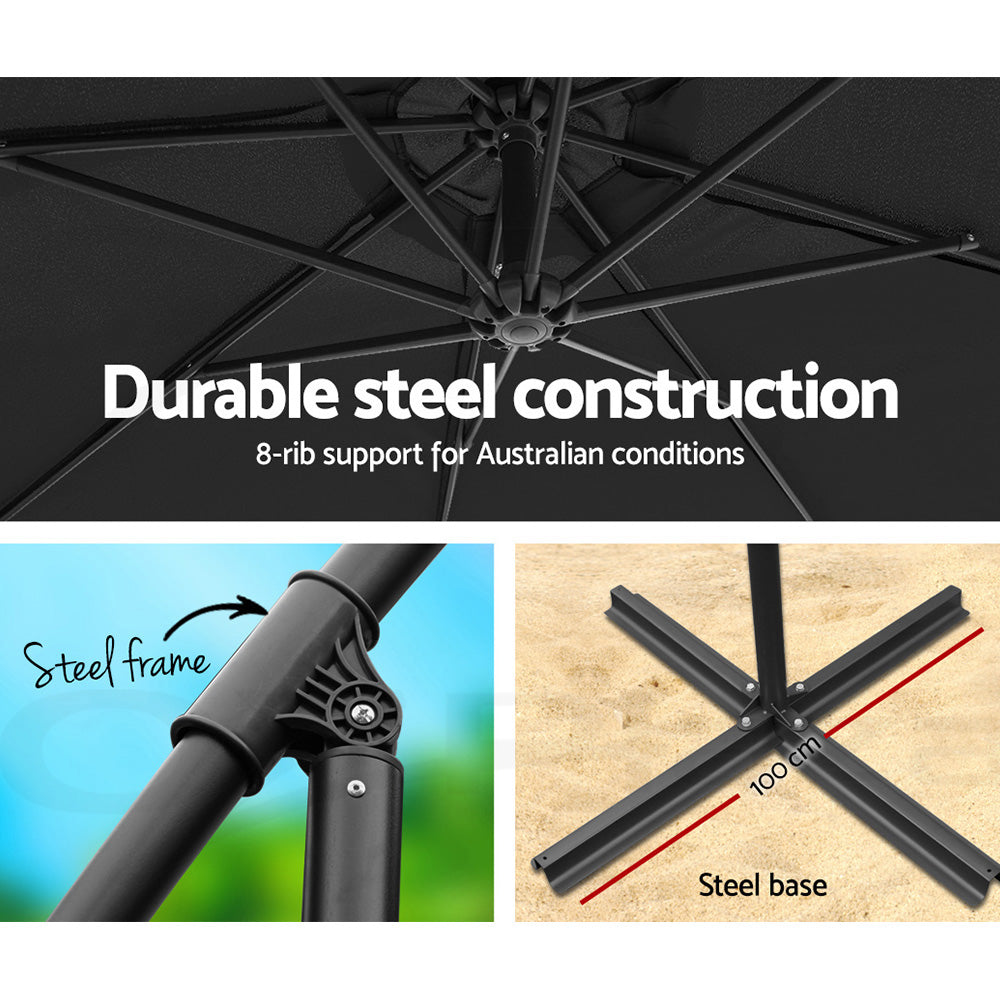 Instahut Cantilever Outdoor Umbrella — UPF 50 Plus, Black, Beige or Grey — Allure Home Collections