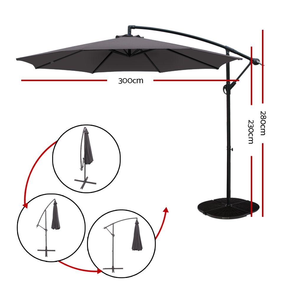 Springbrook 3m Cantilever Outdoor Umbrella, Charcoal