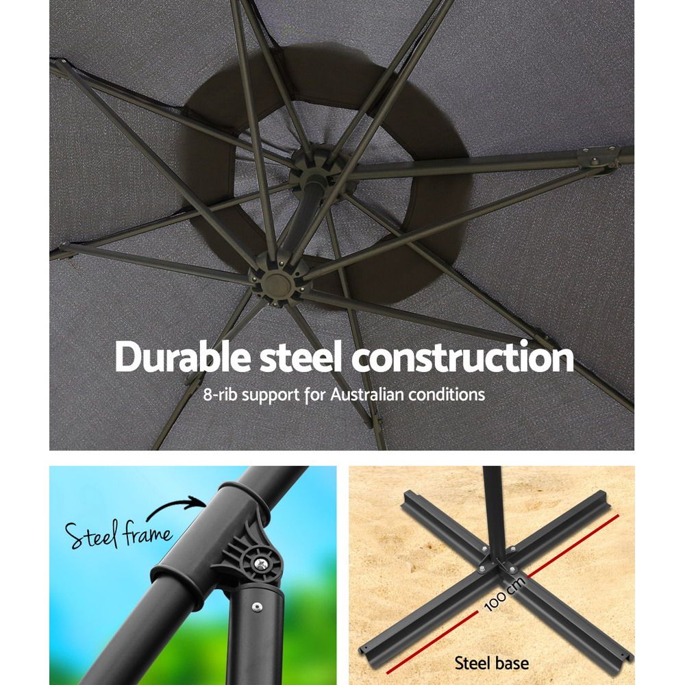 Springbrook 3m Cantilever Outdoor Umbrella, Charcoal