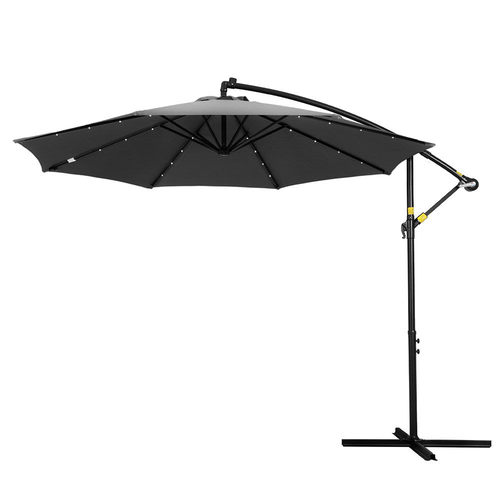 Instahut Cantilever LED Outdoor Umbrella — Solar Powered, UV50 Plus, Charcoal or Navy — Allure Home Collections