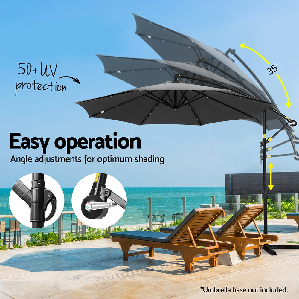 Instahut Cantilever LED Outdoor Umbrella — Solar Powered, UV50 Plus, Charcoal or Navy — Allure Home Collections
