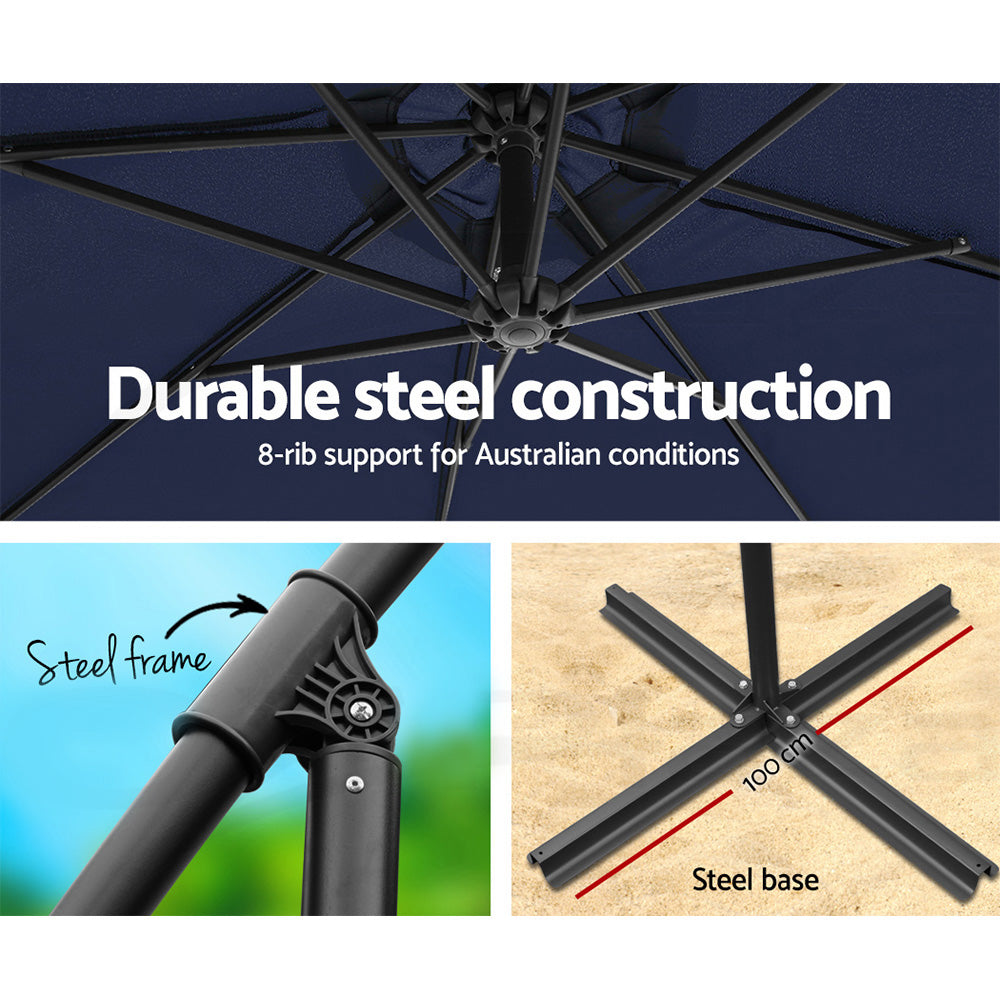 Instahut Cantilever Outdoor Umbrella — UPF 50 Plus, Black, Beige or Grey — Allure Home Collections