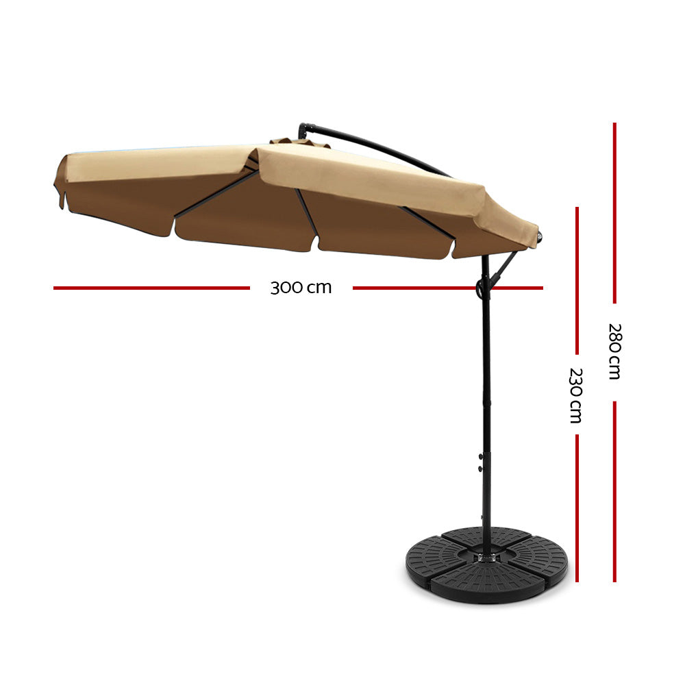 Instahut 3m Cantilever Umbrella with Portable Base — UPF 50 Plus, Beige, Black or Navy — Allure Home Collections