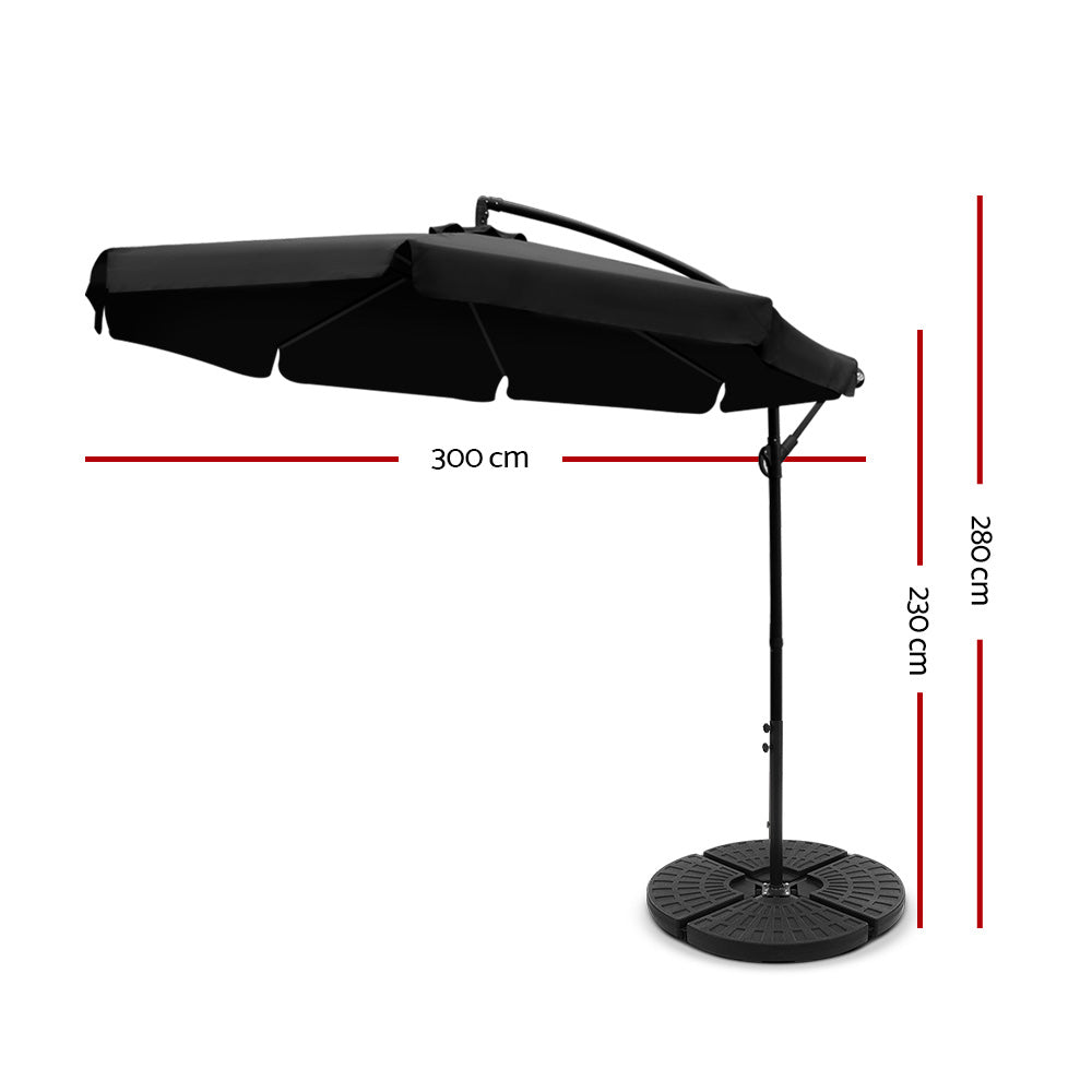 Instahut 3m Cantilever Umbrella with Portable Base — UPF 50 Plus, Beige, Black or Navy — Allure Home Collections