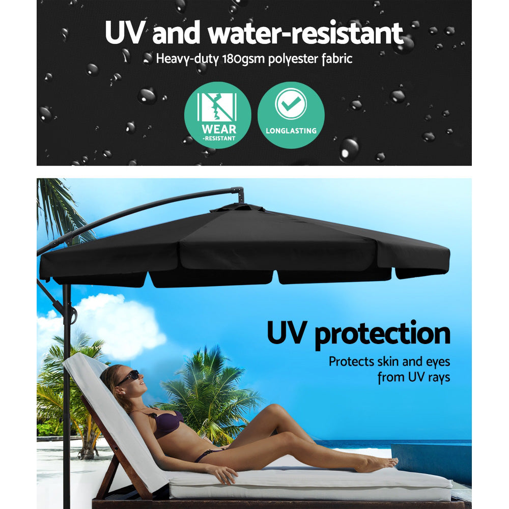 Instahut 3m Cantilever Umbrella with Portable Base — UPF 50 Plus, Beige, Black or Navy — Allure Home Collections